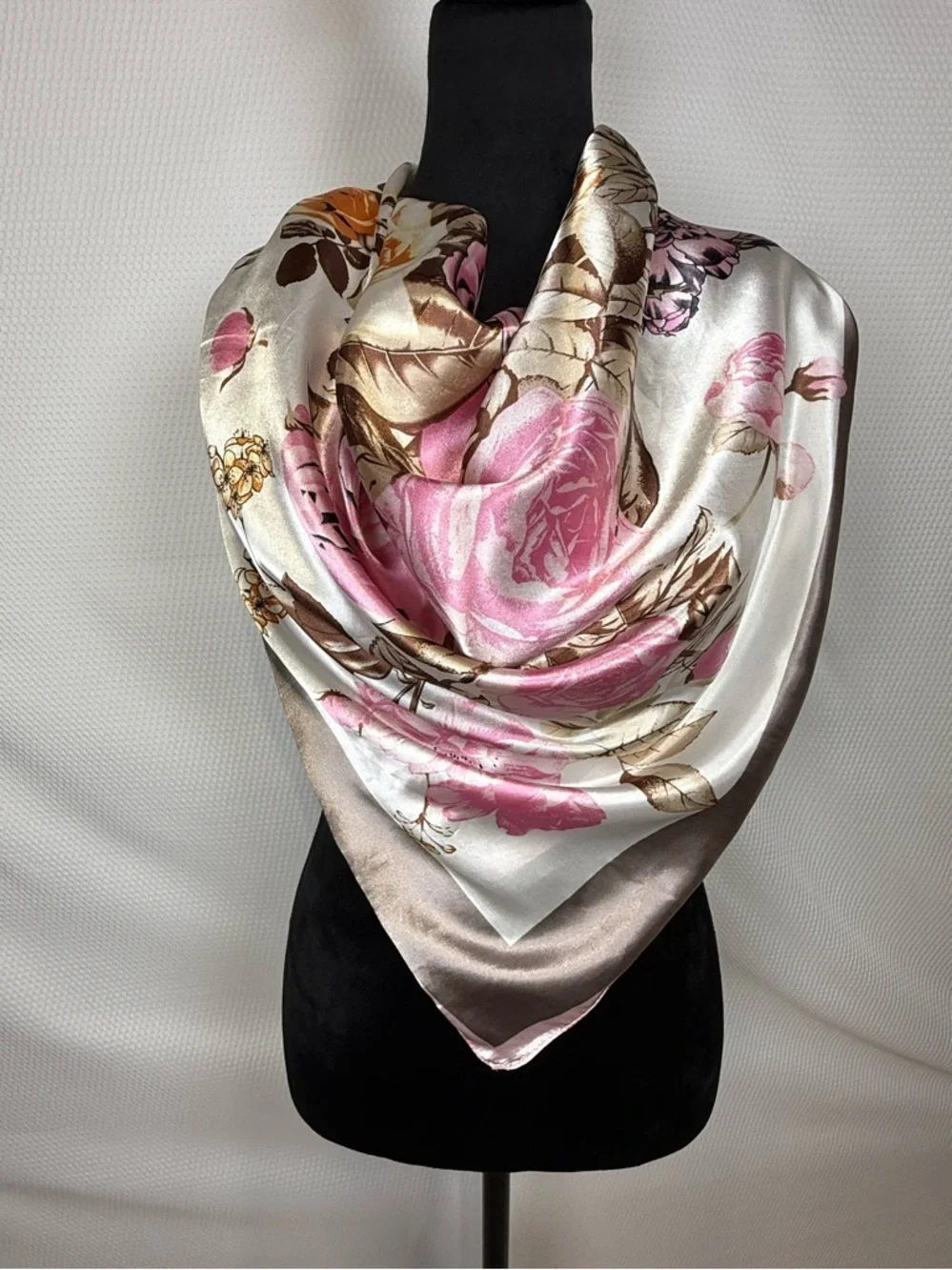 MOSI Square Scarf Floral Tie Satin Silk Touch Retro Romance Timeless 35”Square